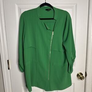 Renuar Women’s Green Asymmetrical Zip Front Jacket Size Large Long Sleeve Blazer